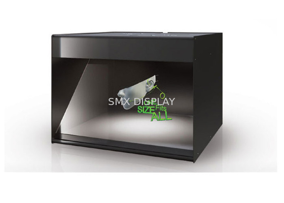 De reclame, POS Holocube 42“, combineert holografische 3D inhoud met fysieke producten